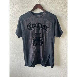 Conquer Graphic‎ T Shirt Black Men's Short Sleeve Crew Neck Eagle Wings